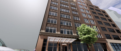 A rendering of the 19-story building at 341 West 38th Street.